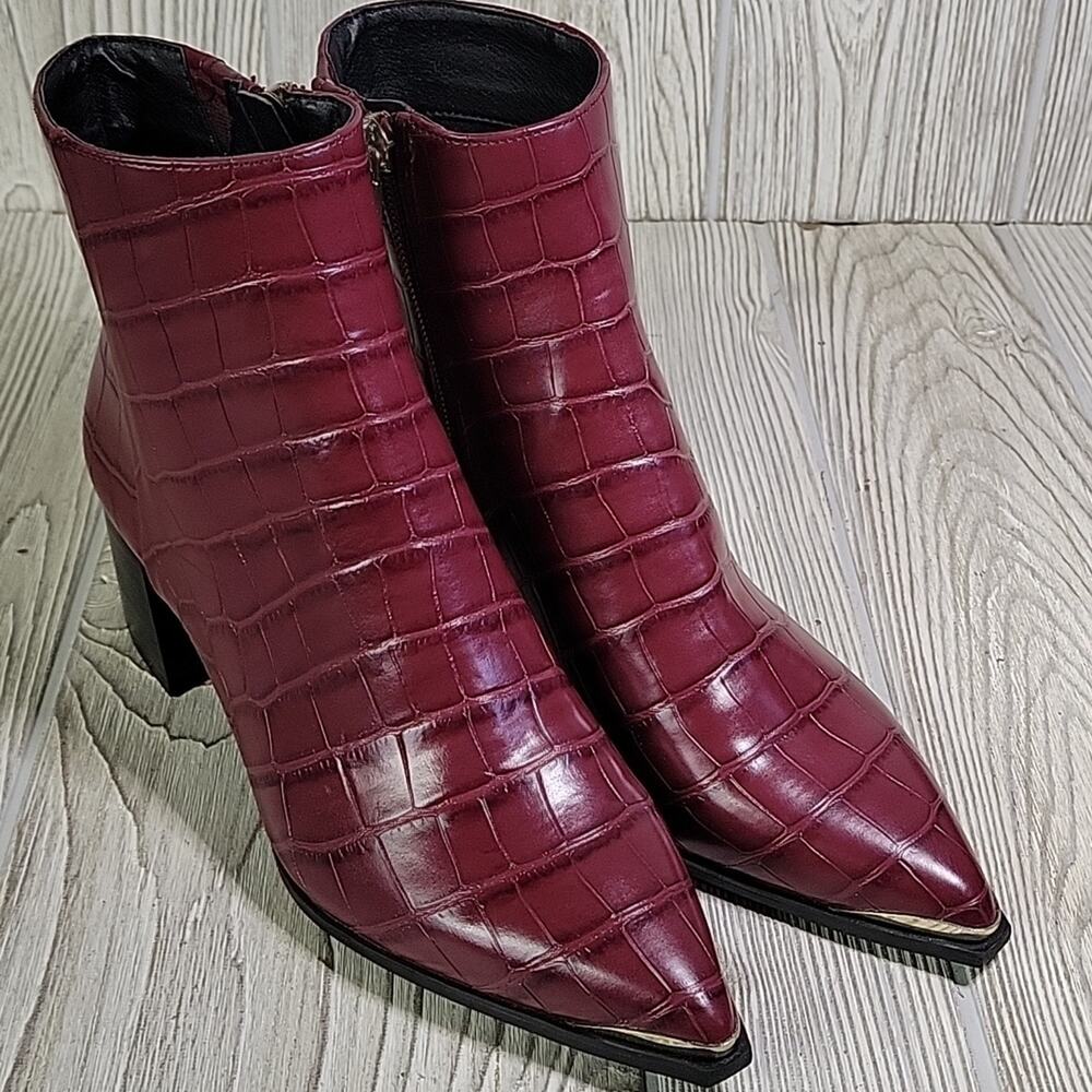 Kenneth Cole Roanne Burgundy Croc Print Ankle Bootie Womens Size 5.5 NEW - Picture 11 of 16